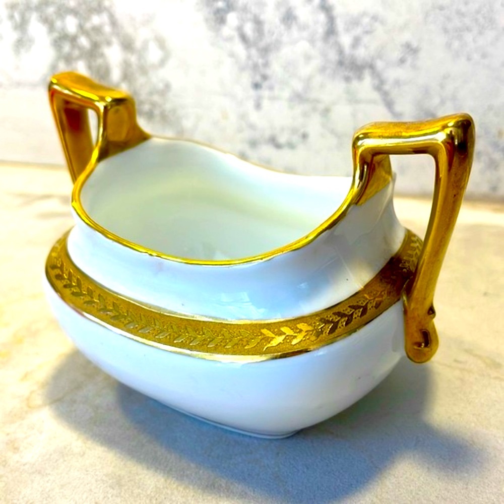 Royal Bayreuth Open Sugar Bowl Vintage Handled Gold Encrusted Made in Bavaria